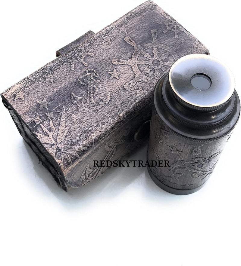 RedSkyTrader 6" Brass Handheld Telescope Nautical Pirate Spyglass with Box Decorative Telescope - Image 3